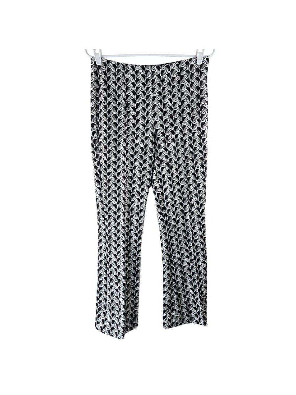 Maeve Flare Ankle Dress Pants S Black White Geometric Print Pull On Artsy Preppy